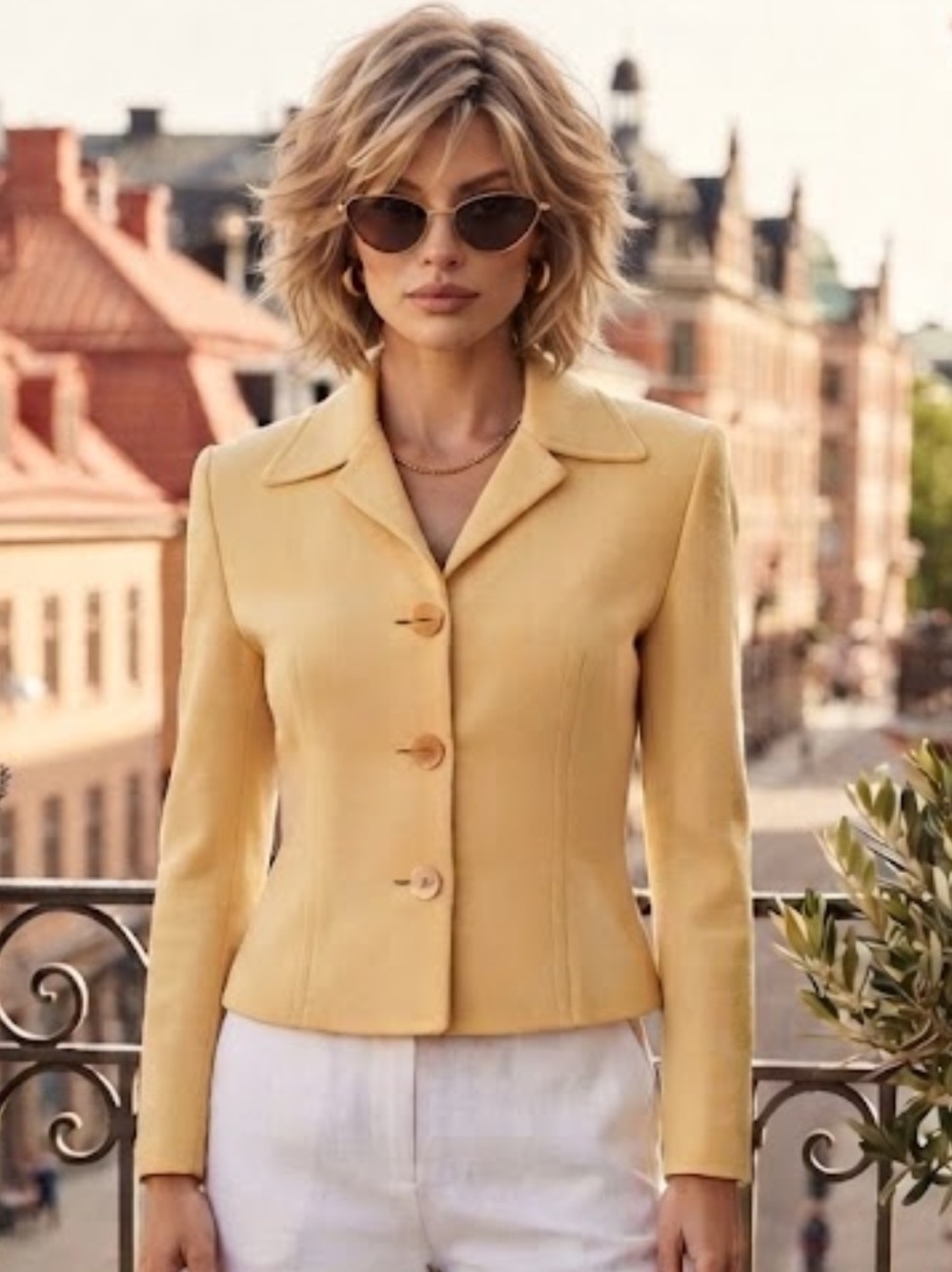 Vintage Ellen Tracy Linda Allard Yellow Cropped Wool Blended Blazer